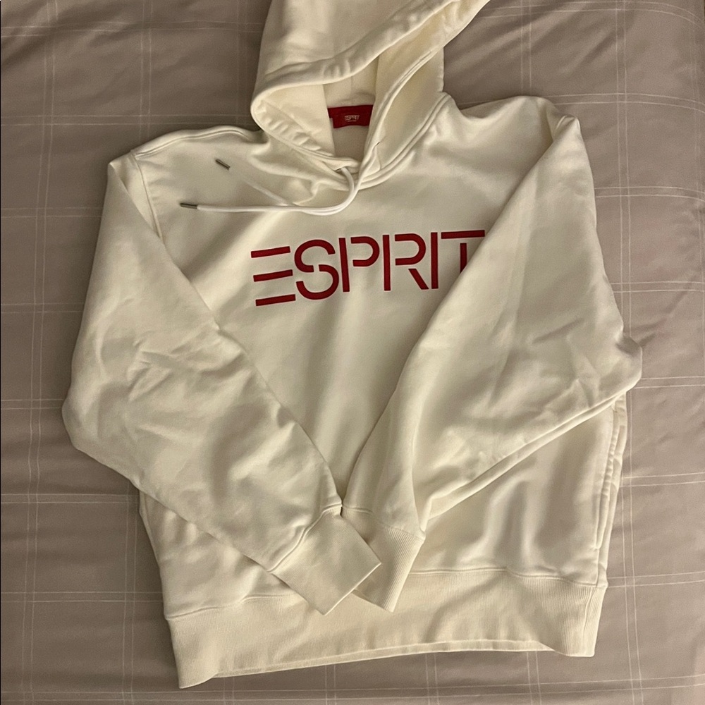 Esprit White Hoodie with Red/Pink Logo WITH POCKETS - Picture 2 of 4